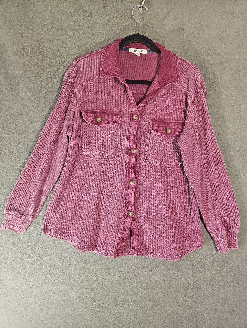 Briggs Womens Medium Button Shirt Textured Destressed Purple Lagenlook Boho